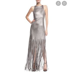 Halston Heritage fringe evening dress